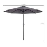 Chapéu de Sol de Jardim Ø295x250cm com Manivela Chapéu de Sol Exterior com Mecanismo de Inclinação e Mastro Desmontável de Metal para Terraço Piscina Pátio Cinza Escuro