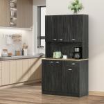 Armário de Cozinha Aparador de Sala de Jantar com 1 Gaveta 6 Portas e Prateleiras Ajustáveis Estilo Moderno 101x39x180 cm Preto e Madeira