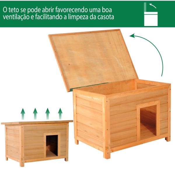 Casa para Cães de Madeira Casa para Animais de Estimação Elevada com Teto Asfáltico Abatível Impermeável e 4 pés Antiderrapantes 82x58x58cm Madeira
