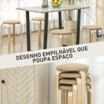 Conjunto de 4 Bancos Empilháveis Redondos Bancos Baixos de Cozinha com Assento Acolchoado Ø40x45 cm Caqui e Madeira