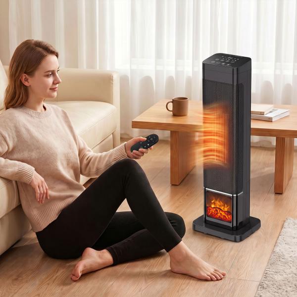 Aquecedor Elétrico Cerâmico PTC 2000W com 4 Modos, Chama Dinâmica, Comando, Oscilação 70° e Proteção contra Sobreaquecimento