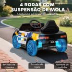 Carro Elétrico Infantil Modelo Policial 12V com Comando a Distância 2,4 Luzes Sirene Música USB e Suspensão 96x60x45 cm Multicor