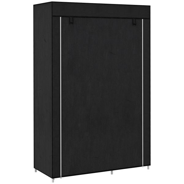 Roupeiro de Tecido Dobrável com 6 Prateleiras e 1 Barra de Pendurar para Dormitório Vestidor 103x43x162,5 cm Preto