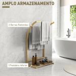 Toalheiro de Pé em Bambu com 3 Barras e Prateleira de Arrumação para Casa de Banho e Lavandaria 50x29x84 cm Natural