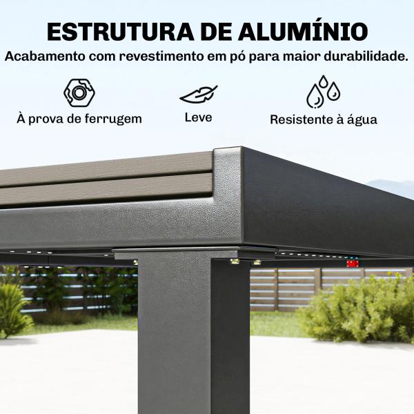 Conjunto de Mesa e Cadeiras de Jardim com Mesa Extensível Estrutura de Alumínio 8 Cadeiras e Tampo de Ripas de Madeira Plástica