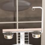 Comedouro para Pássaros em Pé Ø60x138 cm com 4 Rodas 2 Recipientes de Aço Inoxidável e 2 Poleiros Branco