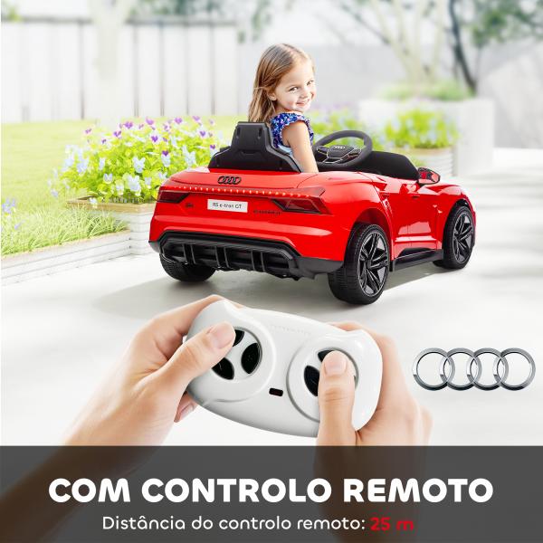 Carro Elétrico AUDI RS E - Tron GT 12V com 2 Motores Controlo Remoto Faróis LED Buzina Música USB 3 - 5km/h 103x58x41 cm Vermelho