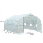 Estufa Tipo Túnel 445x299x200cm com Porta Enrolável 6 Janelas Estufa para Cultivo de Plantas Verduras Branco