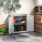Armário de Exterior em Madeira com Tampo de Aço Galvanizado Prateleira 2 Portas para Armazenamento de Ferramentas 79x43x92 cm Cinza