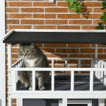 Casa para Gatos Caseta de madeira em abeto com espaço amplo com 4 pisos e espaço destacável para areia 75,5x75x137 cm