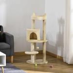 Árvore Arranhador para Gatos com Plataforma Caverna Postes de Sisal e Bola Suspensa 48x48x104 cm Bege