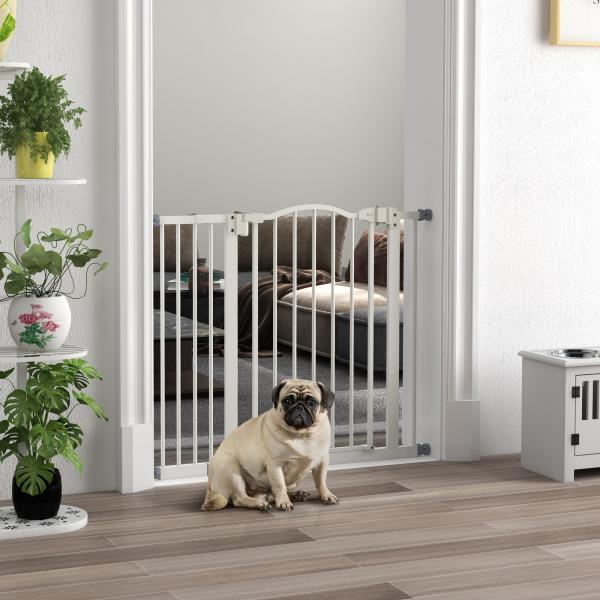 Barreira de Segurança para Cães com Largura Ajustável 74 - 94 cm e Extensão para Escadas e Portas Branco