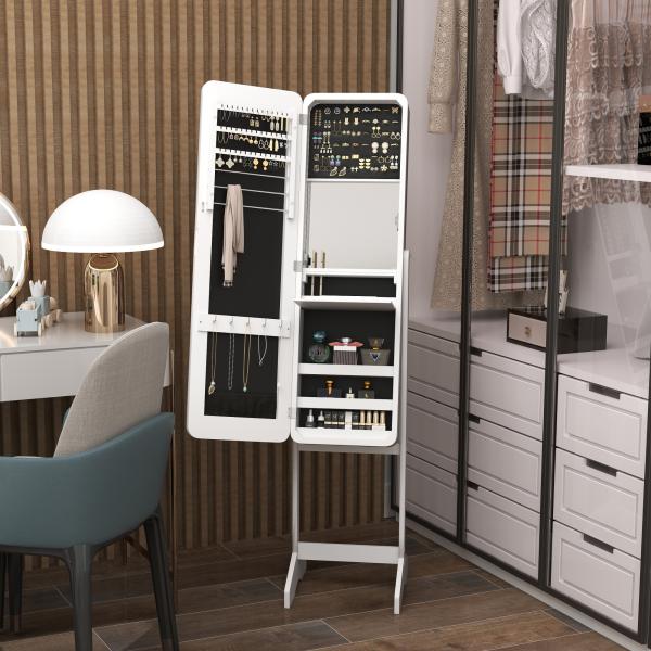 Armário para Joias Luzes LED de luz Reclinável Madeira 30x36x146cm cor Branco