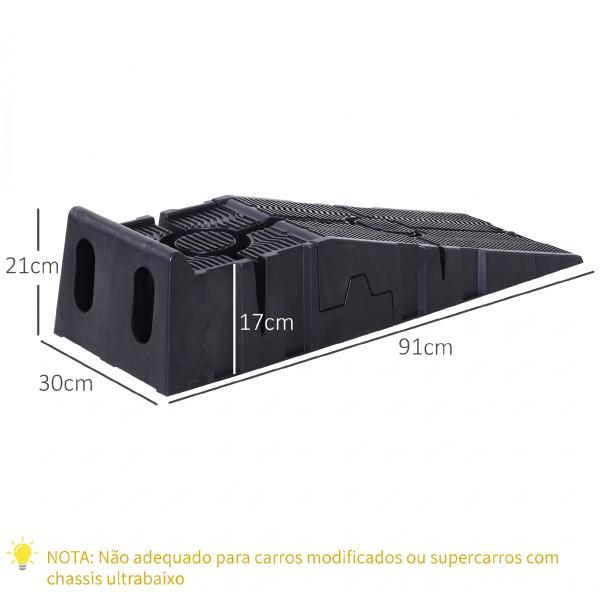 Conjunto de 2 Rampas para Carro em Plástico Portáteis Carga até 2,5 Toneladas 91x30x21 cm, Preto