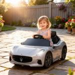 Carro Elétrico para Crianças Maserati Gran Turismo Folgore 12V Controlo Remoto Faróis Buzina e Música MP3 98x59x43 cm Cinza