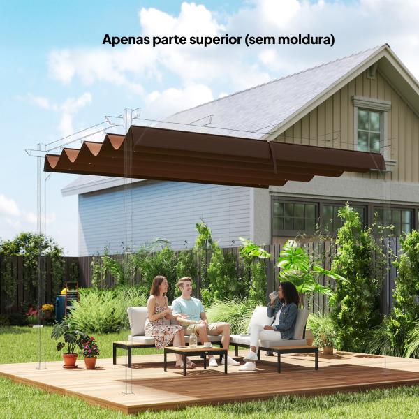 Telhado de Reposição Retrátil 3x2,5 m para Estrutura de 3x2 m Tecido Apenas para Pérgola Jardim com 8 Orifícios Castanho