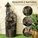 Fonte de Jardim 2 em 1 com Casa para Pássaros Fonte de Água com Luzes LED Bomba Fonte Decorativa com Troncos de Árvore Multicor