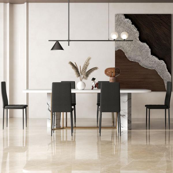 Conjunto de 6 Cadeiras de Sala de Jantar Estofadas em Linho com Pernas em Metal Cadeiras Modernas para Cozinha Quarto Suporta até 120 kg 41x50x97 cm Preto
