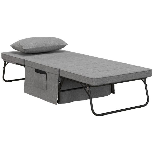 Sofá Cama 4 em 1 Estofado em Linho com Encosto Ajustável em 5 Níveis e Almofada Acolchoada 75x80x74 cm Cinza