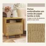 Mesa de Cabeceira Estilo Bohémio com Porta de Corda de Papel Prateleira Aberta e Abertura por Pressão 45x39x50 cm Carvalho