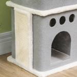 Arranhador para Gatos 126 cm com Caverna Plataformas Bolas Suspensas e Poste de Sisal 56x34x126 cm Cinza e Creme