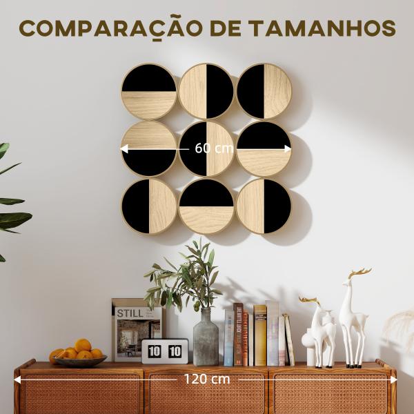 Quadro Decorativo de Parede Geométrico Decoração de Parede Moderno 3D 60x60 cm com Espelho de Plástico Preto e Madeira