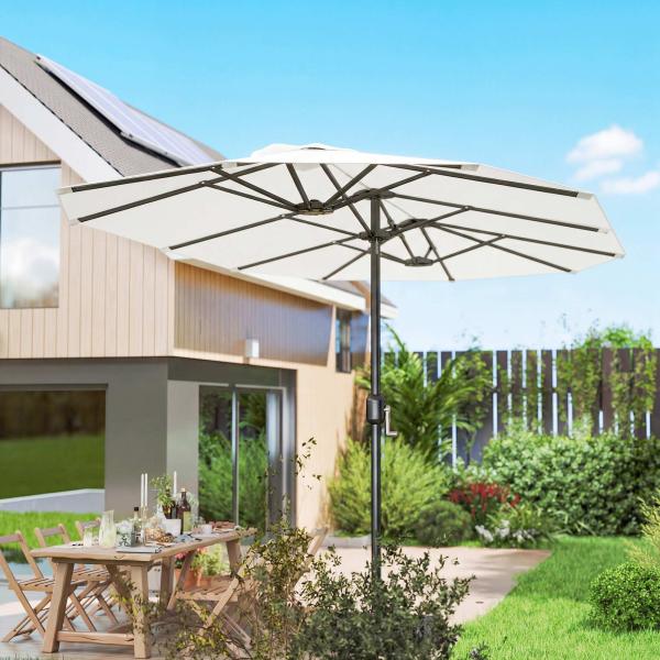 Guarda - Sol Duplo de Jardim 46x26 m com Manivela Manual Proteção UV50+ Capa Resistente à Água Branco
