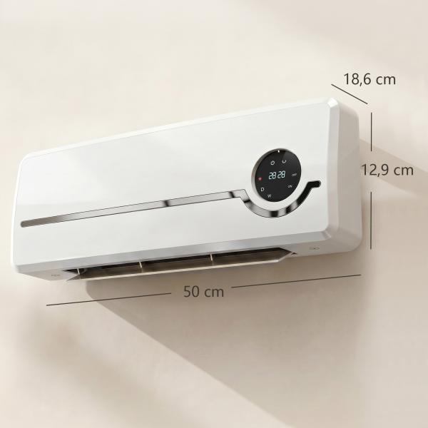 Aquecedor Elétrico de Baixo Consumo de Parede 2000W com 3 Modos Ecrã LED Termostato Temporizador e Oscilação Branco