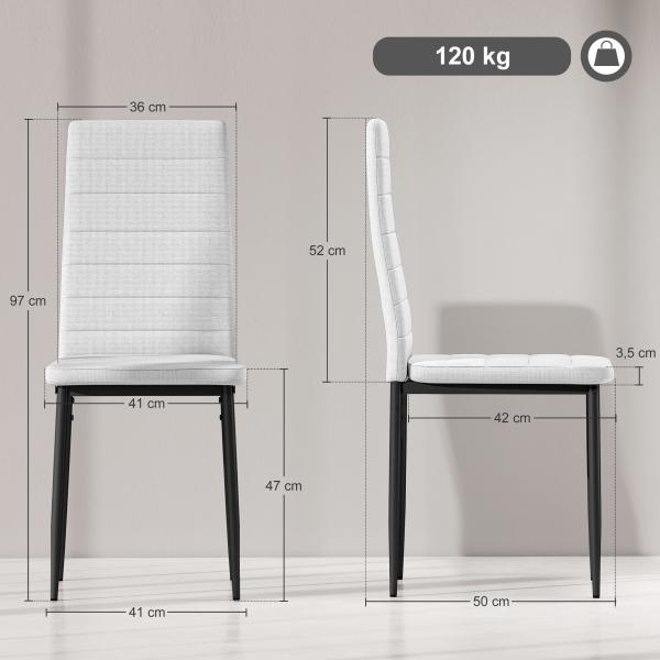 Conjunto de 6 Cadeiras de Sala de Jantar Estofadas em Linho com Pernas em Metal Cadeiras Modernas para Cozinha Quarto Suporta até 120 kg 41x50x97 cm Branco