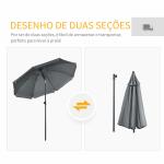 Chapéu de Sol de Praia Grande Ø180 cm Chapéu de Sol de Exterior com Ângulo Ajustável Proteção UV50+ Mastro de Ø32 mm Cinza