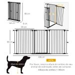 Barreira para Cães de Aço Barreira de Segurança para Animais de Estimação Dobrável de 3 Painéis Duplo Fechamento 206x90 cm Preto