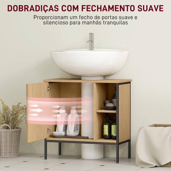 Móvel para Lavatório Pousar Móvel de Casa de Banho com Porta e Prateleira Ajustável para Lavatório com Pedestal 60x30x59,5 cm Madeira e Preto