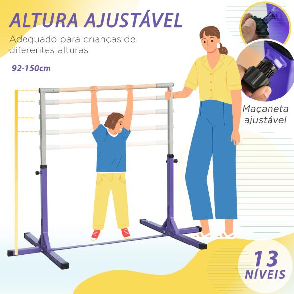 Barra de Ginástica para Crianças com Altura Ajustável 92 - 150 cm Barra Horizontal de Ginástica 194x121x150 cm Roxo