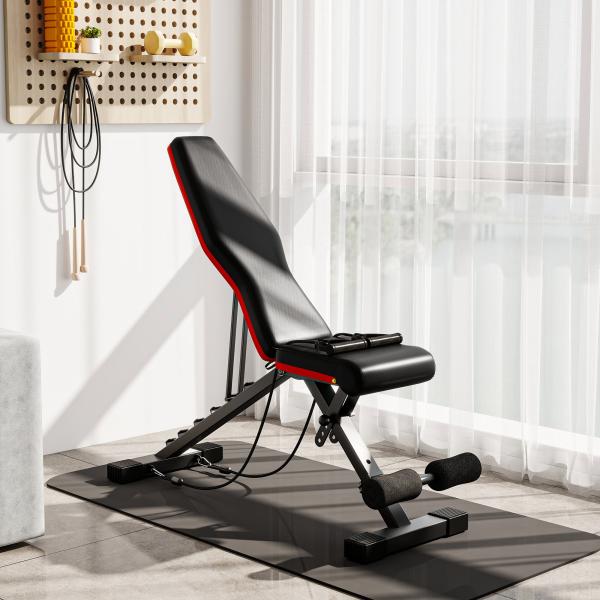 Banco de Musculação Dobrável com Extensão de Perna e Banda de Resistência 130x34x48 - 109 cm Preto