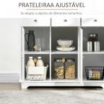 Aparador de Cozinha com 3 Gavetas 3 Portas e Prateleiras Ajustáveis Móvel Auxiliar de Armazenamento 101x40x85 cm Branco