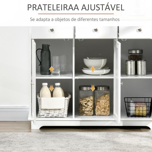 Aparador de Cozinha com 3 Gavetas 3 Portas e Prateleiras Ajustáveis Móvel Auxiliar de Armazenamento 101x40x85 cm Branco