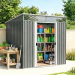 Abrigo de Jardim Exterior 2 m² 195x122x181,5 cm Abrigo Metálico com Base SEM CHÃO 2 Portas de Correr Janelas Cinza Claro