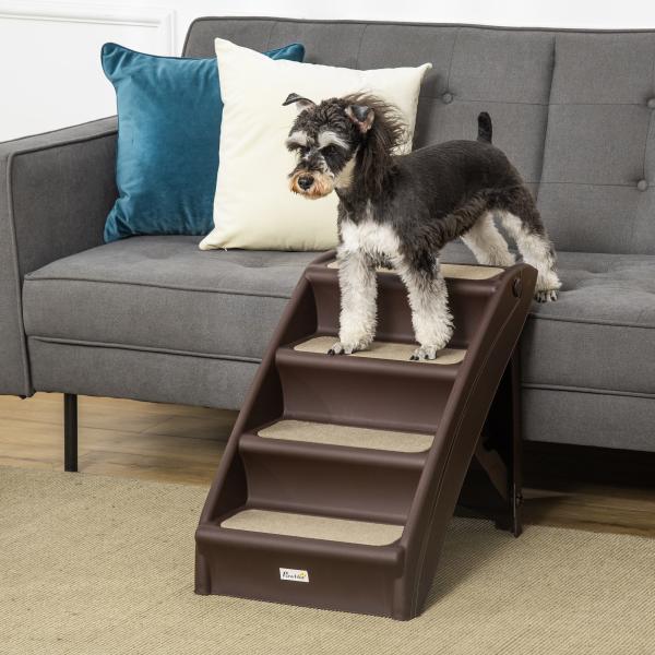 Escada Dobrável para Animais de Estimação de 4 Degraus Portátil com Tapetes Antiderrapantes 62x38x49,5cm Marrom Escuro