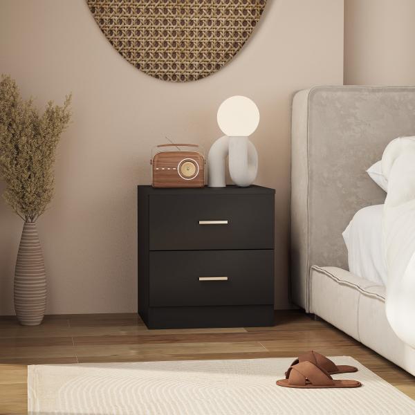 Mesa de Cabeceira Moderna com 2 Gavetas para Sala Quarto Capacidade 30 kg 45x39,5x49 cm Preto