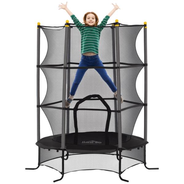 Trampolim para Crianças com Rede de Segurança e Estrutura de Aço para Interiores e Exteriores Carga 50 kg Ø163x190 cm Preto