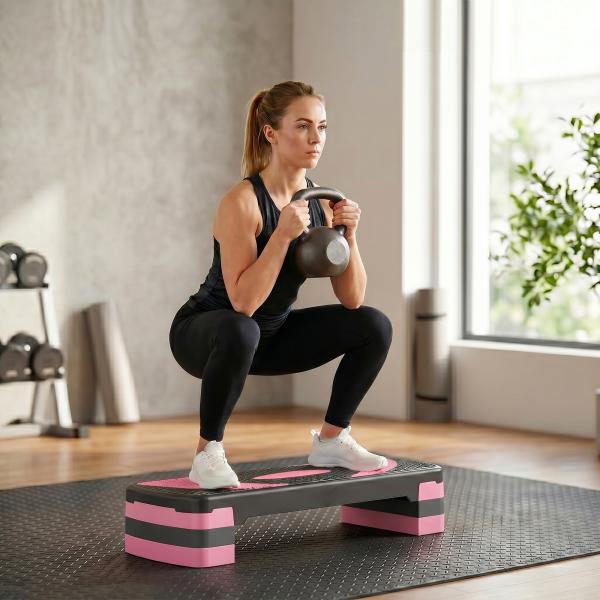Step para Exercício Aeróbico Plataforma Step com Altura Ajustável em 3 Níveis 80x31x10 - 20 cm Rosa e Preto