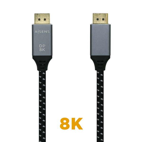 Cabo DisplayPort 1.4 AISENS Macho/Macho 8K 60 Hz 2 m Cinzento/Preto — Recondicionado