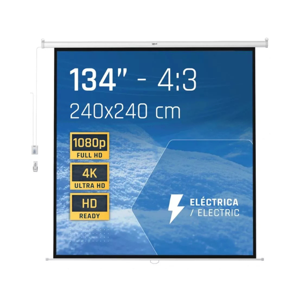 Tela de projeção elétrica Iggual 4:3 134" 240x240 cm — Recondicionado
