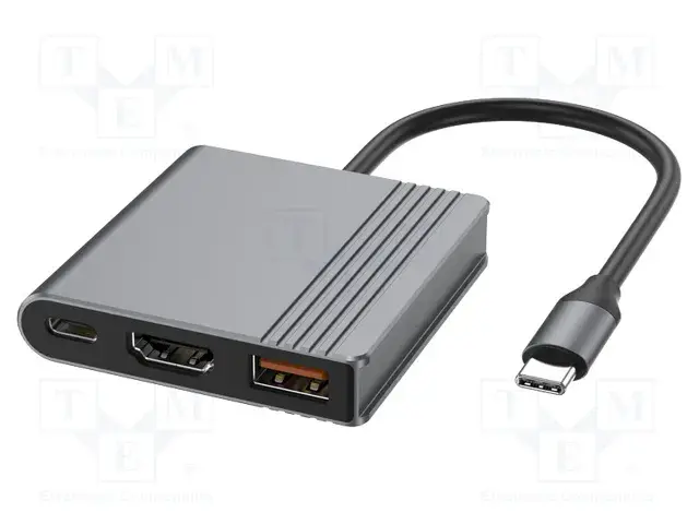 Adaptador Multiportas GEMBIRD USB - C 3 em 1 – USB - A HDMI 4K e USB - C PD 90 W