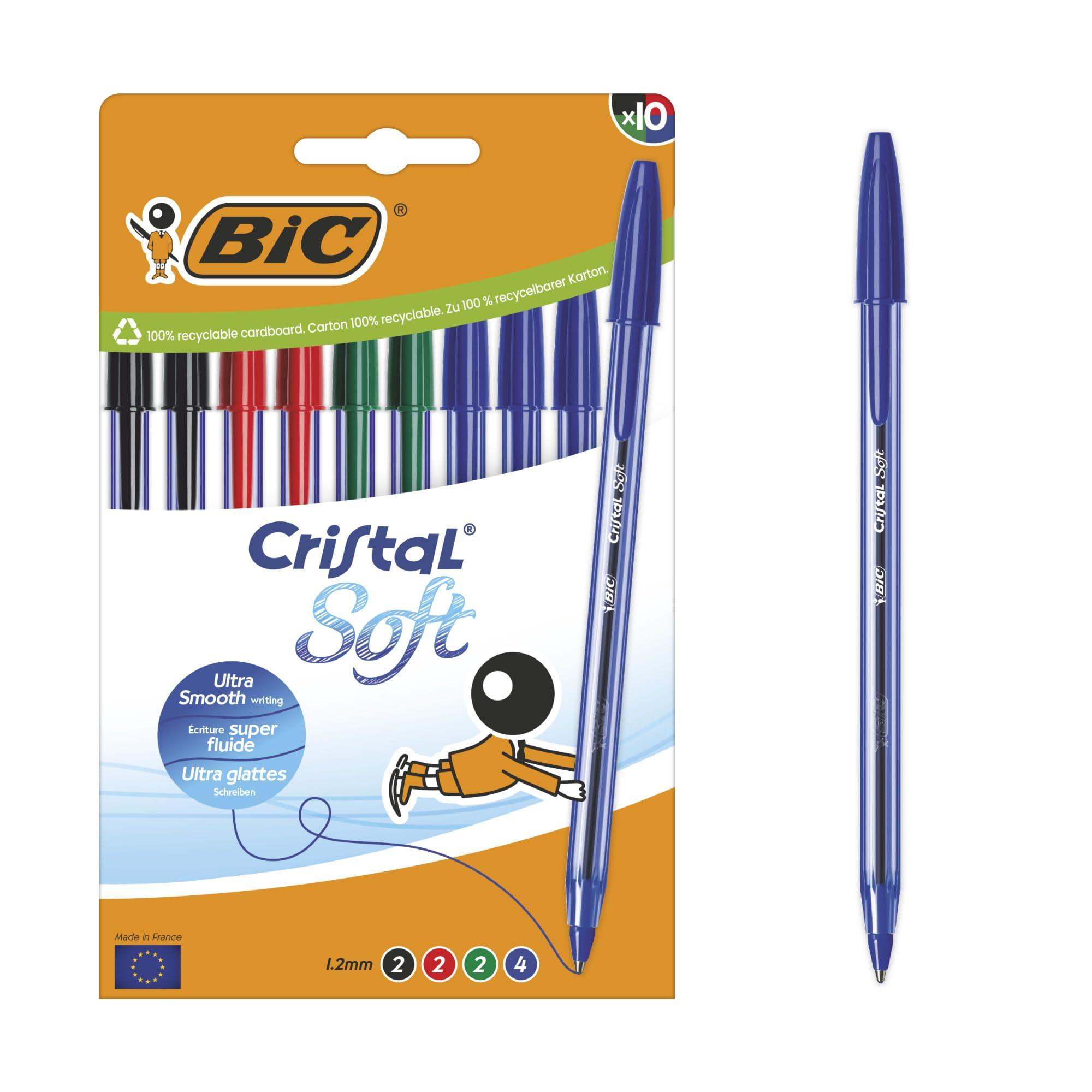 Pack de 10 Esferográficas BIC Cristal Soft Ponta Média 1.2 mm Escrita Suave Cores Sortidas — Recondicionado