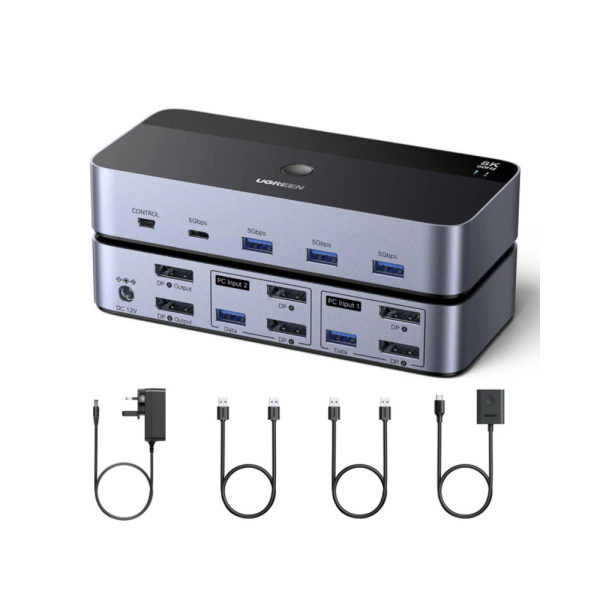 KVM Switch 2 PC para 2 Monitor(HDMI/DP)+Teclado+Rato+USB 4K144hz — Recondicionado