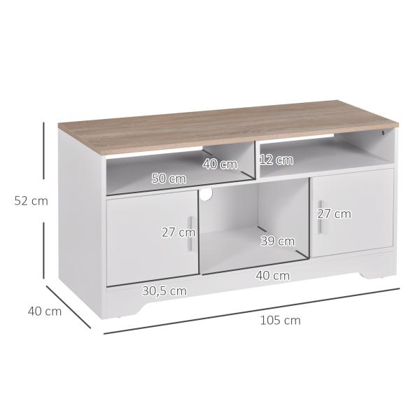 Móvel de TV para Sala de Estar com Espaço de Arrumação Prateleiras Abertas Orifício Passa Cabos 105x40x52 cm Branco e Madeira