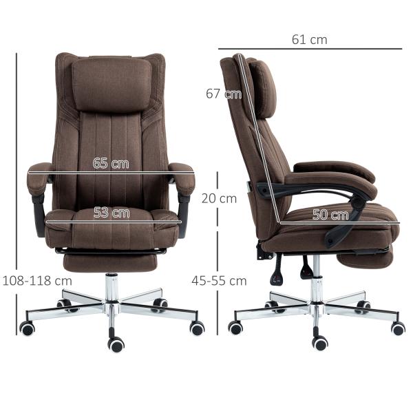 Cadeira de Escritório com 6 Pontos de Massagem por Vibração Reclinável com Altura Ajustável 65x61x101 - 113 cm Castanho Escuro