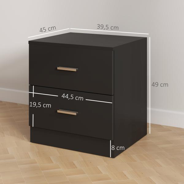 Mesa de Cabeceira Moderna com 2 Gavetas para Sala Quarto Capacidade 30 kg 45x39,5x49 cm Preto
