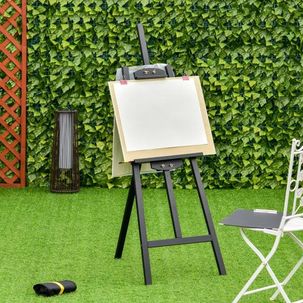 Cavalete para Pintura de Madeira Inclinável 90° com Suporte Tripé e Pincel 51,5x71,5x134,5 cm Preto